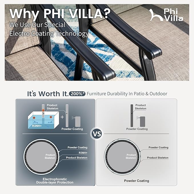 PHI VILLA Outdoor Dining Chairs Set of 6, Breathable Textilene Fabric and Metal Frame with Backrest and Armrest,Quick-Dry and Rustproof,Patio Chairs for Lawn,Garden