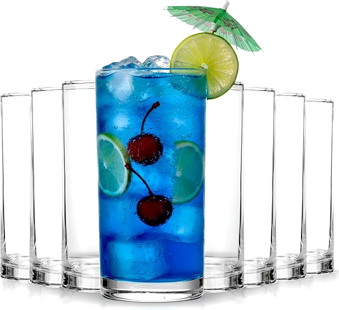 KICHLY Clear Plastic Highball Glasses, BPA Free Tall 16 Oz Tumblers, 8 Pack | by KICHLY