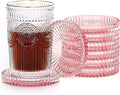 JUXYES 8 Pack Clear Pink Crystal Coasters Round Cup Mat, Glass Coasters for Drinks Coffee Tea Wine, Decorative Wine Bottle Coaster, Crystal Drink Coasters for Restaurant bar Kitchen Dining Table