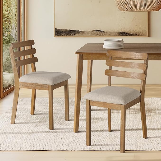 4-Piece Farmhouse Dining Set, Wooden Table with 2 Chairs, Bench Seat, Mid-Century Modern Wooden Table & Upholstered Chair Set for Home, Kitchen, Dining Room, Solidwood Legs