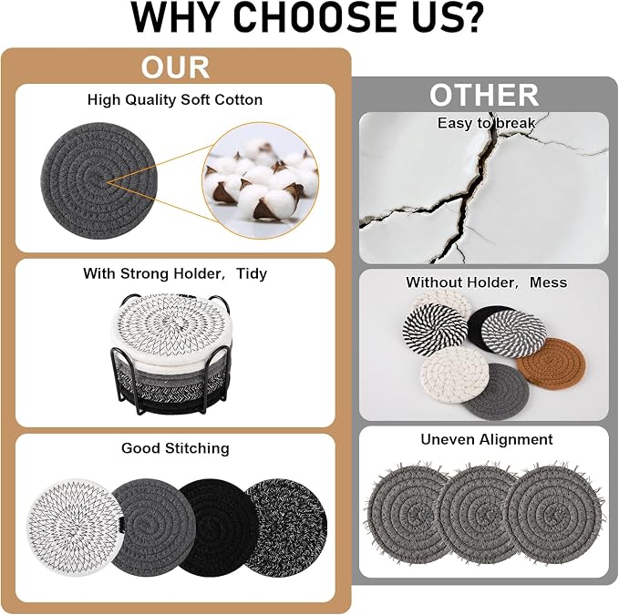 OIAHOMY 8 Pcs Coasters with Holder - Image 3