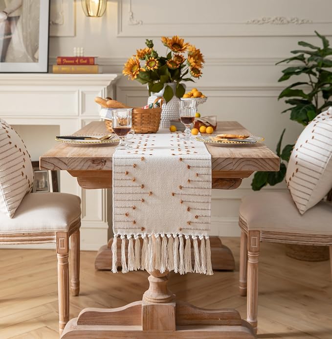 Boho Table Runner 13 x 72 Inch Long Natural Cotton Woven Runner - Image 6
