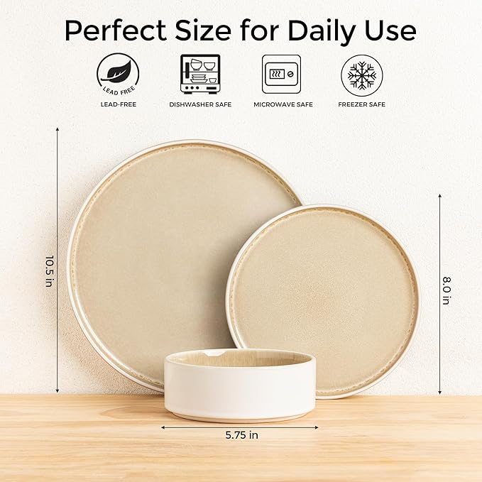 AmorArc Ceramic Dinnerware Sets, Handmade Reactive Glaze Stoneware Plates and Bowls Sets,Highly Chip and Crack Resistant | Dishwasher & Microwave Safe Dishes Set, Service for 4 (12pc)