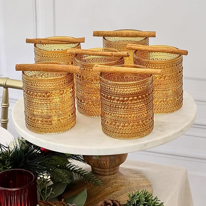 Kate Aspen Beaded Amber Drinking Glasses Set of 6-10 oz Vintage Glassware Set - Image 8
