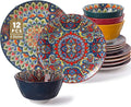 12 Pieces Ceramic Dinnerware Sets Porcelain Plates and Bowls Set Service by Domensi