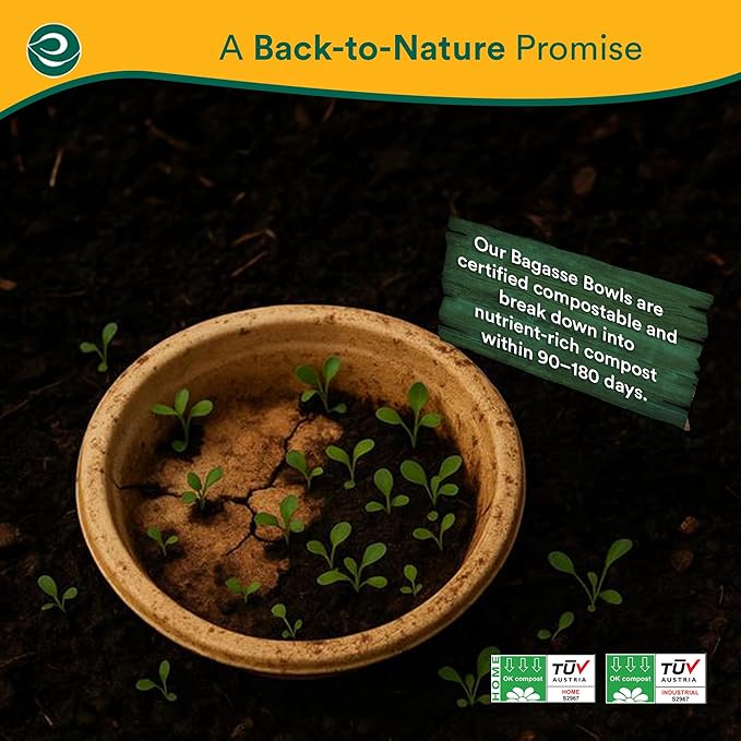 ECO SOUL 100% Compostable 16 Oz Soup Bowls [100-Pack] Disposable dessert bowls I Heavy duty paper bowl I Eco-friendly salad bowl I Biodegradable large Bowls