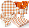 Vyntra Checkered Gingham Paper Plates and Napkins Set by PartyTablewareSupplies