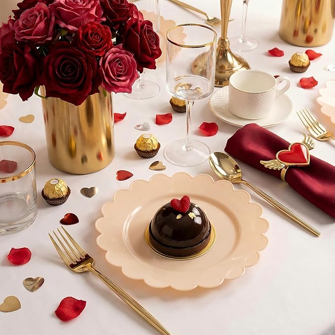 SUT 72-Count Pink Plastic Plates Disposable 7.5 Inch - Scalloped Edge Dessert Plates for Valentine’s Day, Parties, Birthdays, Weddings | Lightweight & Durable Disposable Dinnerware (72 Pack)