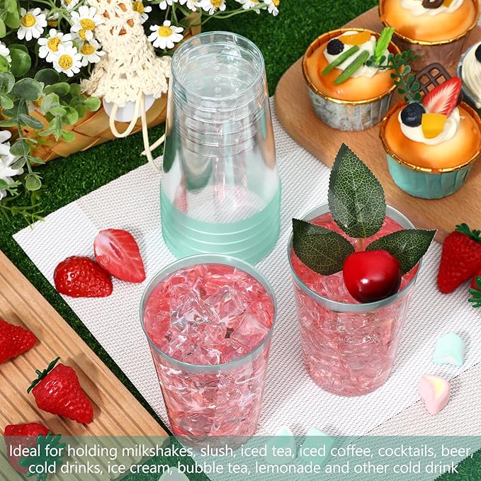 Patelai 100 Pcs Teal Blue Plastic Cups 12 oz Teal Blue Rimmed Plastic Cups Heavy Duty Disposable Wine Glasses Clear Cocktail Glasses Drinking Tumblers for Party Wedding Christmas Birthday