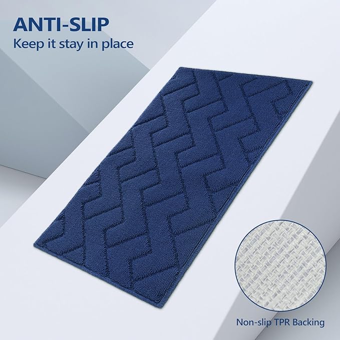 hicorfe Kitchen Rugs and Mats Sets,2 Pieces Super Absorbent Polypropylene Non-Slip Rug,Soft Comfort Floor Mat,Washable for Kitchen,Hallway,Office,Sink,Laundry(20" x 32"+20" x 48",Navy Blue)