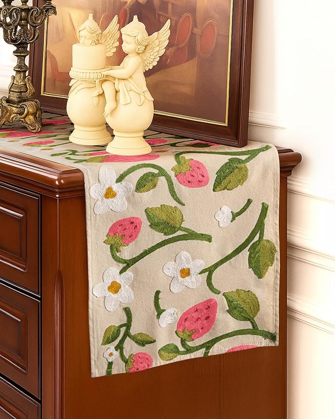 Canvas Embroidered Narrow 13"x 108" Table Runner, Rustic texture, Machine - Image 5