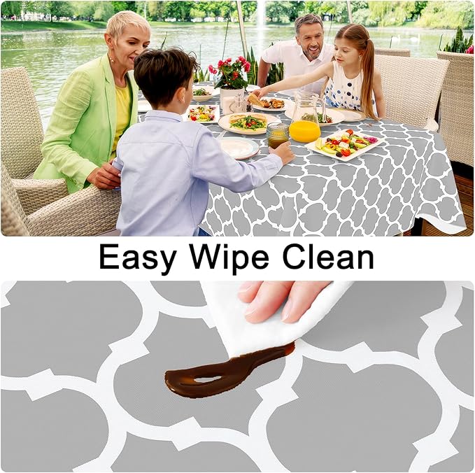 Smiry Rectangle Table Cloth, Waterproof Vinyl Tablecloth with Flannel Backing for Rectangle Tables, Wipeable Spillproof Plastic Tablecloths for Dining, Camping and Indoor (52"x70", Light Grey)