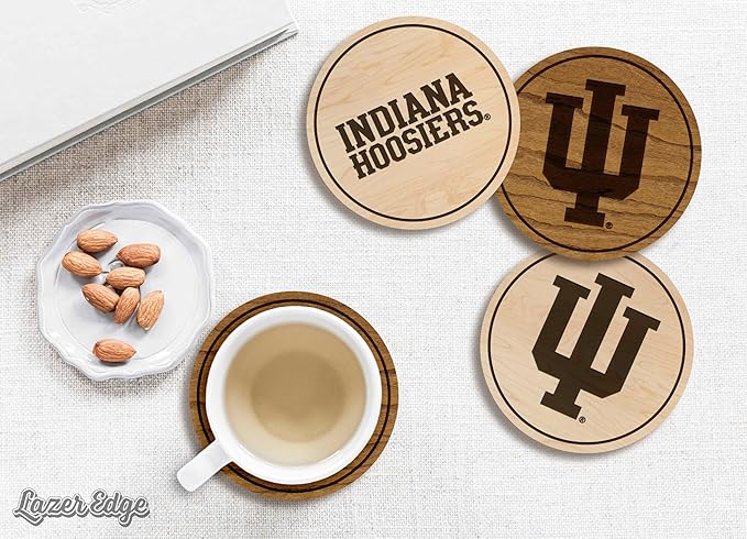 LazerEdge Indiana Hoosiers Wooden Coaster Set - Cherry Wood - Officially Licensed Product - 4-Pack