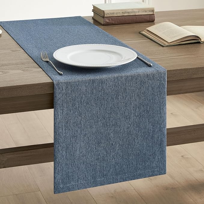 Basic Linen Style Table Runner, 14x90 Inch Navy Blue | Mitered Corner Design by ZEEMARTONLINE