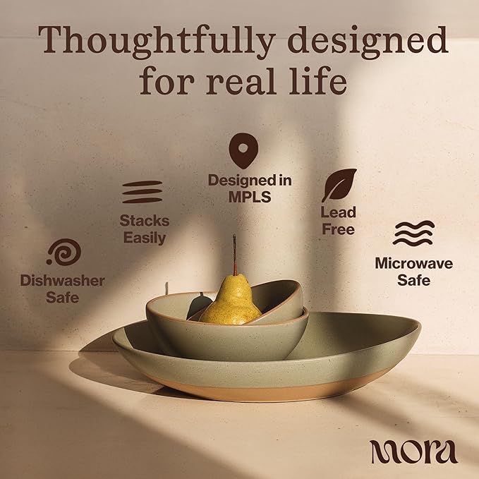 MORA Mega and Giant Serving Dishes Set of 2, 16 inch and 14 inch Ceramic Pottery Oval Platters - Microwave, Oven and Dishwasher Safe - Oat