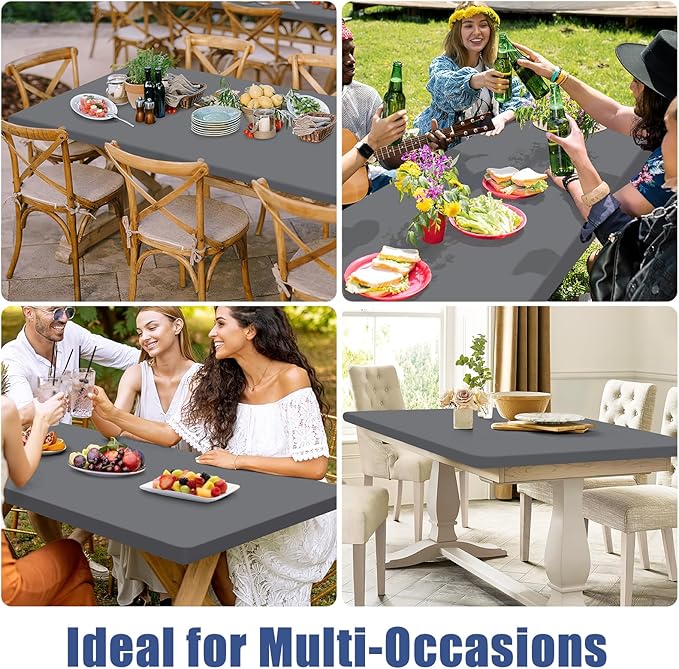 Spandex 6 Foot Rectangle Table Cloth 2 Pack, Elastic Fitted Tablecloths for Picnic, Stretch Washable Patio Table Cover for Outdoor, Camping, Banquet and Parties (Grey, 30"x72")