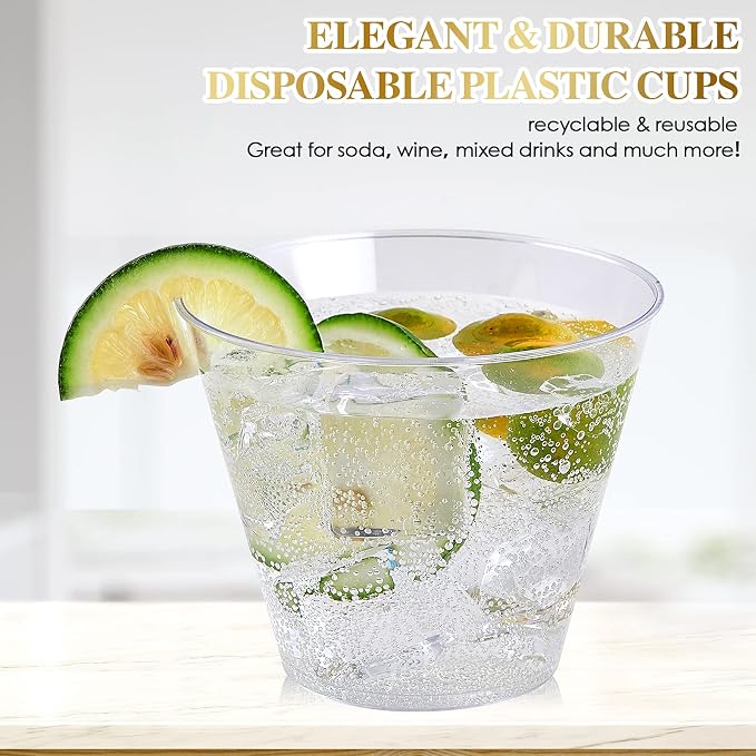 FOCUSLINE 200 Count 9 oz Clear Plastic Cups | Disposable Heavy Duty Hard - Image 4