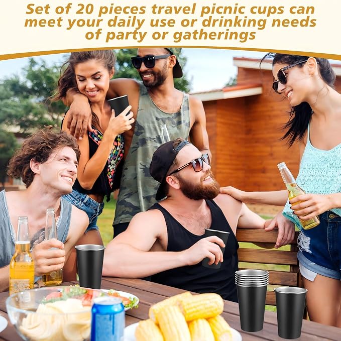 Mimorou 20 Pack 20 oz Stainless Steel Pint Cups Metal Cups Unbreakable Drinking - Image 4