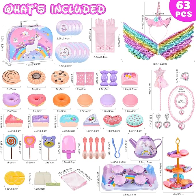 Tea Party Set for Little Girls, Unicorn Wings & Headband, Carrying Case - Image 5
