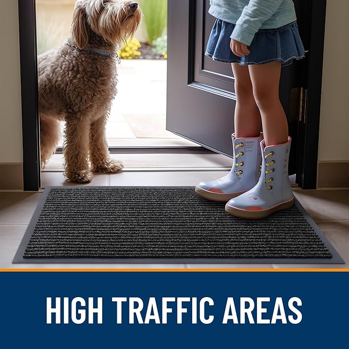OLANLY Front Door Mat Indoor Outdoor Entrance, Waterproof Heavy Duty Doormat, Fade Resistant, Low Profile, Easy Clean Patio Porch Welcome Floor Mats for Entry, 47x30, Off-Black