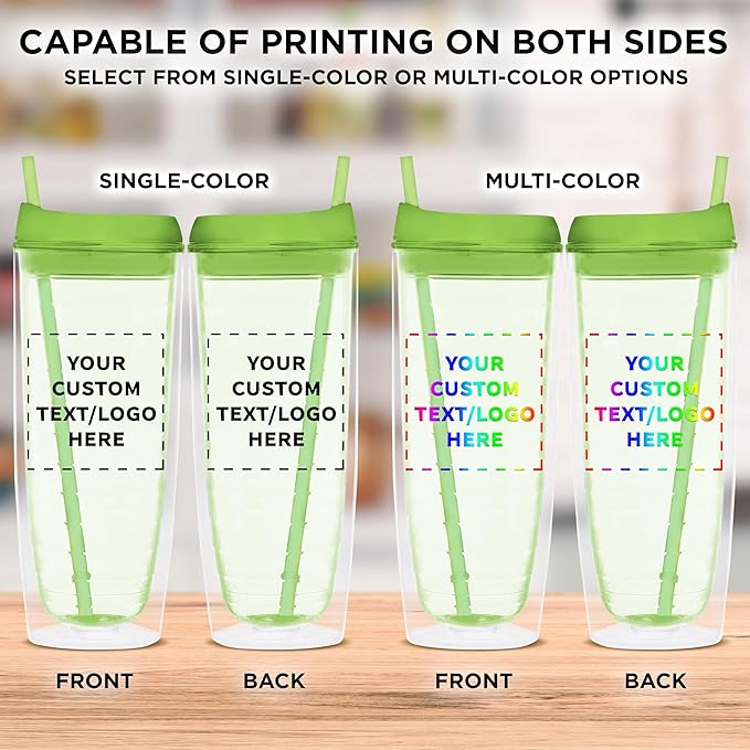 Custom Tall Orbit Acrylic Tumblers 20 oz. Set of 10, Personalized Bulk Pack - Perfect for Iced Coffee, Soda, Other Hot & Cold Beverages - Lime Green