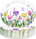 50 Pcs Tulip Oval Paper Plates Large 10" x 12" Tulip Lavender Floral Plates Disposable Heavy Duty Butterfly Flower Plates for Easter Spring Wedding Bridal Baby Shower Decor Birthday Tea Party Supplies