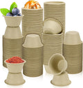 LeonBach 200 Pack 2oz Natural Sugarcane Paper Bowls, Compostable Paper Condiment Snack Sample Tasting Serving Cups Biodegradable Food Containers Small Dipping Cup