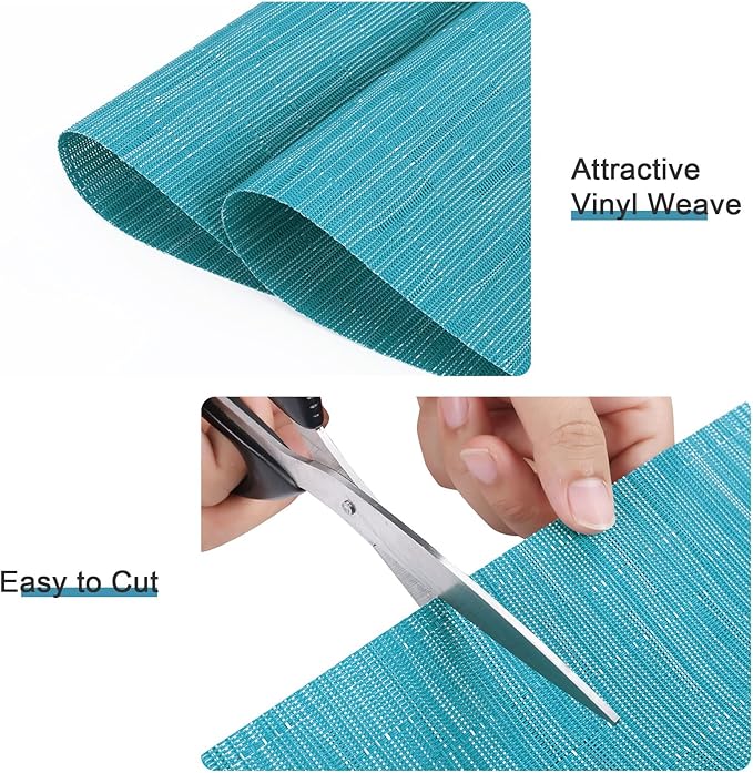 SHACOS Round Table Placemats Set of 7 Woven Vinyl Wedge Placemats with Centerpiece Heat Resistant Table Mats Wipe Clean (7, Teal Blue)