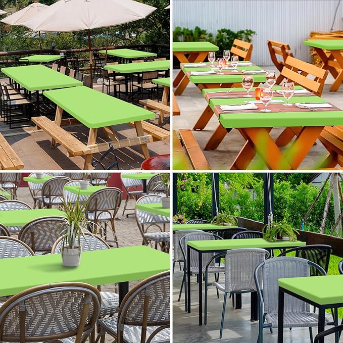 homing 2 Pack Rectangle Table Cloth, Elastic Fitted Fabric Tablecloth Fits for 8 Foot Folding Tables, Washable Table Cover for Picnic, Camping, Indoor & Outdoor (Lime Green, 30" x 96")