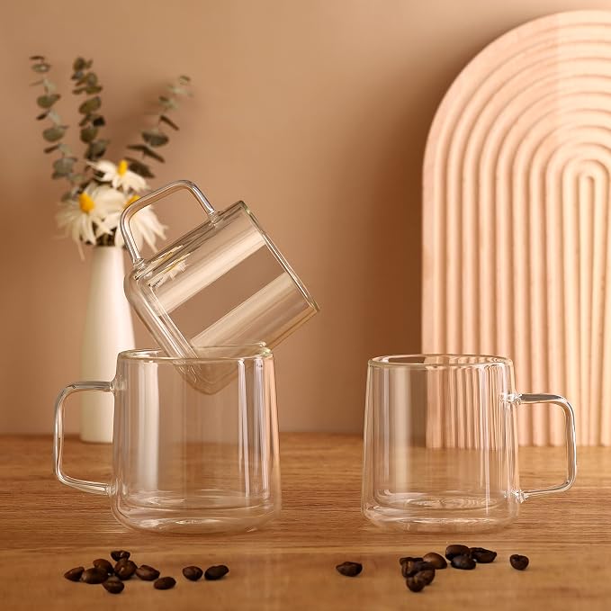 CNGLASS Double Walled Glass Coffee Mugs, 15oz Insulated Glass Mugs - Image 3