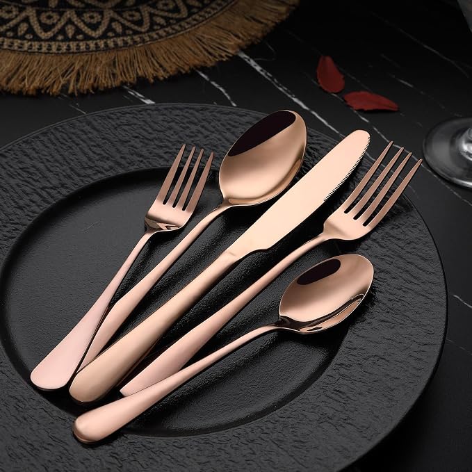 VANDBAO Coppery Flatware Cutlery Silverware Set 20 Pieces, Stainless Steel - Image 3