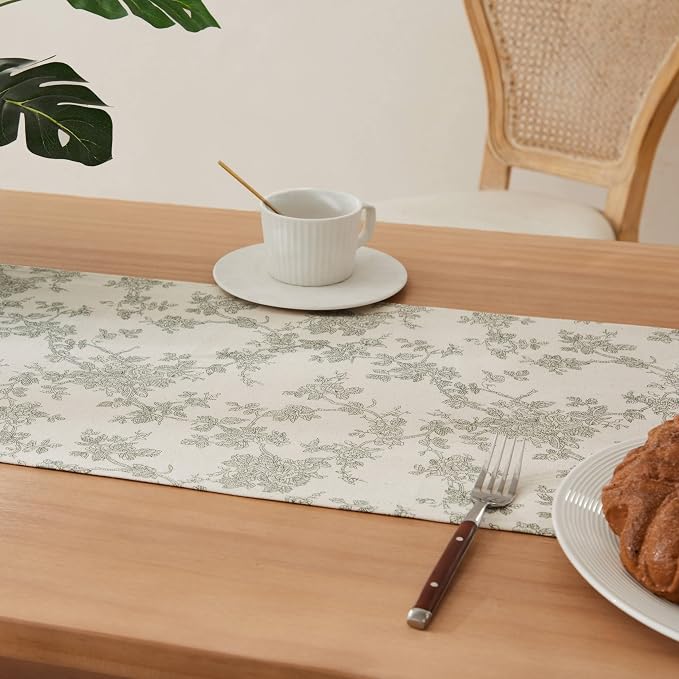 French Pastoral Farmhouse Table Runners, 13x60 Inch Green | 100% Organic Cotton - Image 5