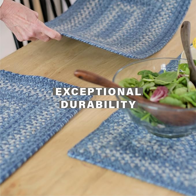 Homespice Denim Dining Placemats, Country Coastal Decor, Set of 6, Blue - 13x19 Rectangle Table Mats - Vibrant Colors, Durable, Easy to Clean and Protects Furniture