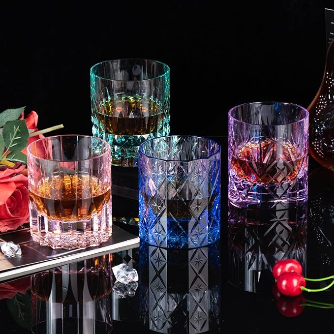 KAMMAK Crystal Whiskey Glasses Set, 7.8 oz (230 ml) Hand Blown Old Fashioned Tumbler, Thick Base Colored Glass with Delicate Rim & Seamless Design for Scotch, Bourbon, Cocktails, Aqua Green