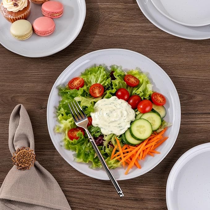 AmorArc Ceramic Dinnerware Sets for 6, 18 Pieces Handpainted Plates and Bowls Set with Rustic Terracotta Underside, Scratch Resistant Stoneware Dishes Set, Dishwasher & Microwave Safe, White