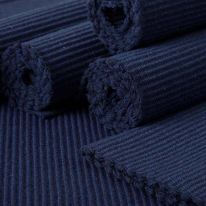 Encasa XO Dining Placemat Set of 6 | Solid Navy Blue Color | Fine Ribbed Cotton Table mat | Size 19x13 in | Machine Washable