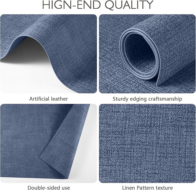 Faux Leather Placemats Set of 4 Washable PU Table mats for Kitchen Table - Heat Resistant, Waterproof, Easy Clean, Anti Slip 11.8" x 17" (Dark Blue-4 Pack)