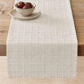 Artisanal Grid Linen Table Runner, 13x48 Inches Ivory | Heavy Textured by ZEEMARTONLINE