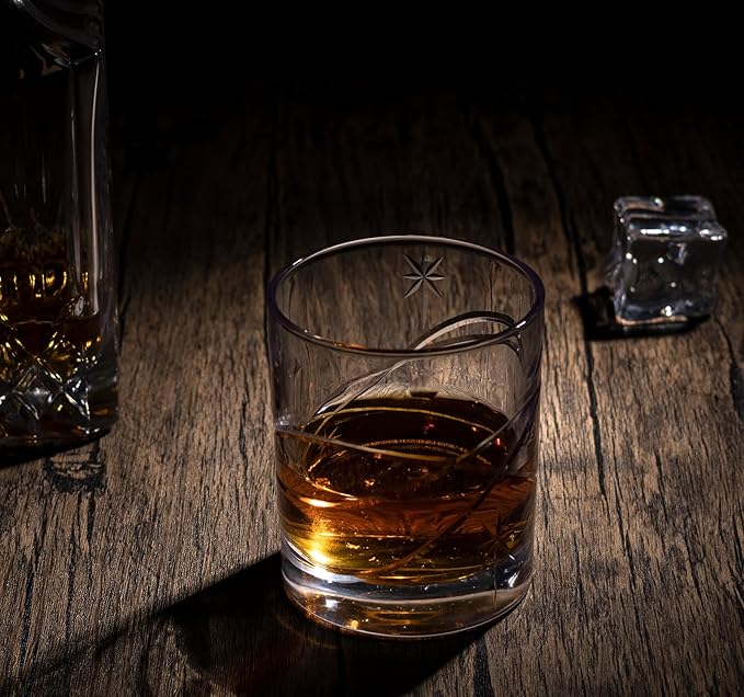 SHOSHIN Premium Hand Cut Whiskey Glasses (13 OZ, Set of 4) - Handmade Double Old Fashioned Scotch Glasses - Gift for Bourbon Lovers - Style Glassware for Rum - Space Pattern set 4