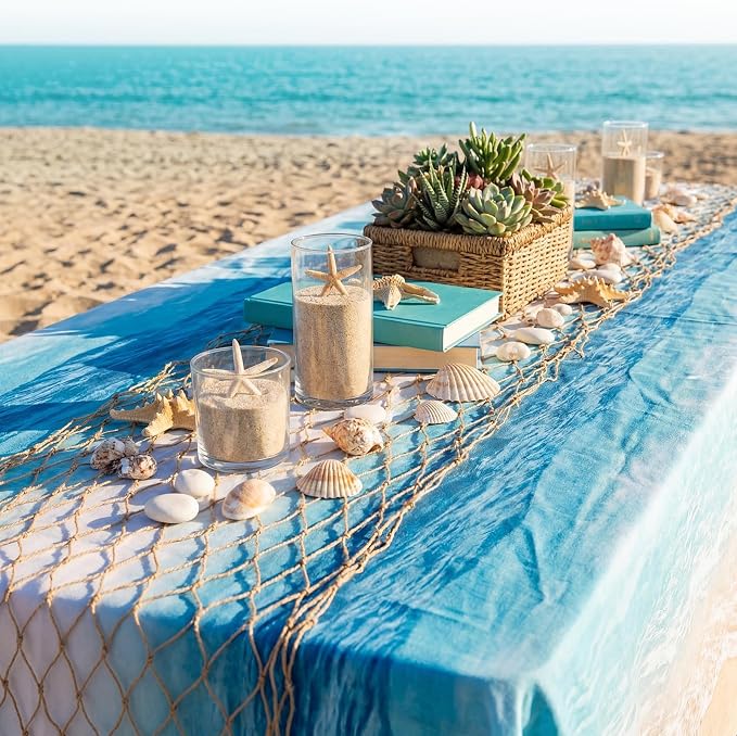 SATINIOR 18 Pcs 12 x 72'' Fishing Net Table Runner Party Decoration, Linen | - Image 4