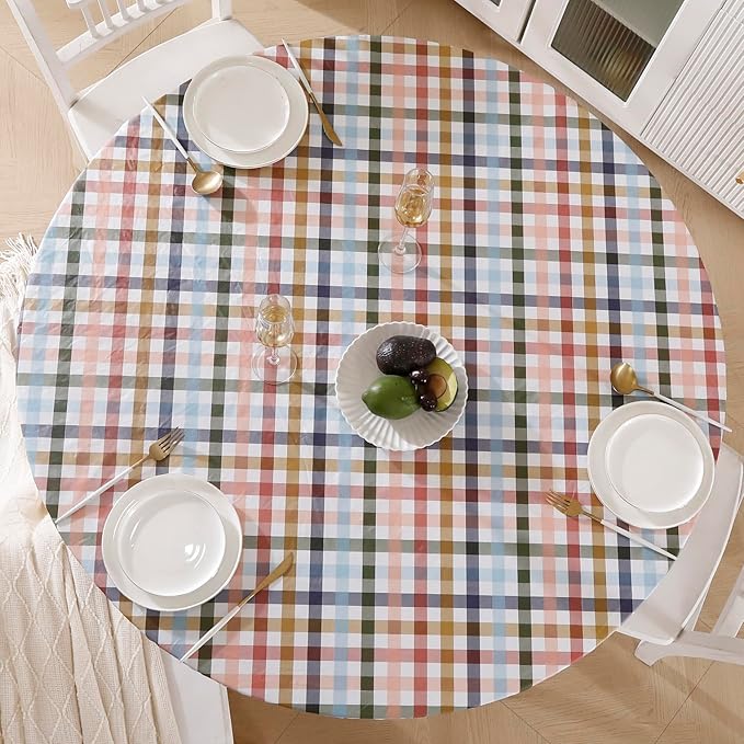 Walrus Round Vinyl Fitted Tablecloth with Flannel Backing Elastic Edge Design Table Cover Waterproof Oil-Proof PVC Table Cloth Stain-Resistant Best for 57"-66" Round