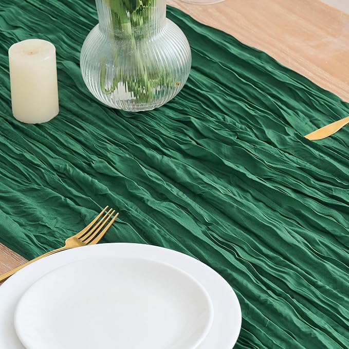 Asee'm 3pcs Emerald Green Cheesecloth Table Runner Christmas 10FT Rustic | Fall - Image 3