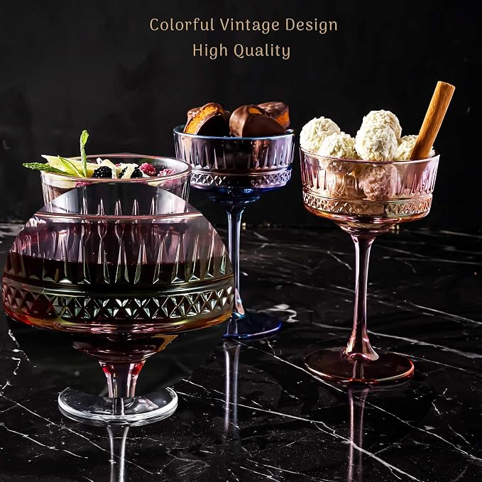 Vintage Coupe Glasses Set of 4, Wine Glasses, Long Stem Glassware - Image 3