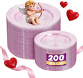 WDF 200PCS Pink Plastic Plates - Rose Gold Glitter Plastic Plates - Heavy Duty Pink Glitter Disposable Plates for Parties/Wedding/Valentine's Day