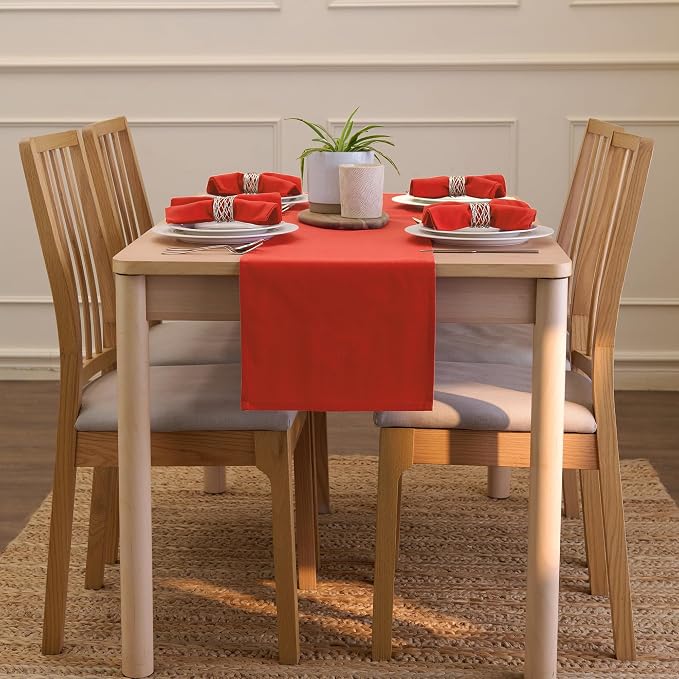 Encasa XO Table Runner, Cotton Canvas Dining Runner 13"x104" | Brick, 180 GSM - Image 4