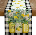 Black Buffalo Check Summer Table Runner 13 x 36 Inch, Lemon Vase Spring by GEEORY