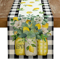 Black Buffalo Check Summer Table Runner 13 x 48 Inch, Lemon Vase Spring by GEEORY