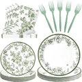 100 Pcs Disposable Sage Green Flower Tableware Set by Unknown