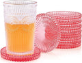 Vintage Glass Coasters, GOH DODD Set of 8 Crystal Coasters Tabletop Protection for Drinks, Home Decor, Kitchen, Living Room, Patio, Wedding, Party, Housewarming Gifts, Clear Red