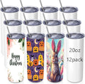 Volhoply 12 Pack Skinny Sublimation Tumblers with Lid and Straw, 20oz Stainless Steel Straight Tumbler Bulk, Vacuum Insulated Coffee Mug for Home, Office, Travel, DIY (Sublimation,12 Pack)